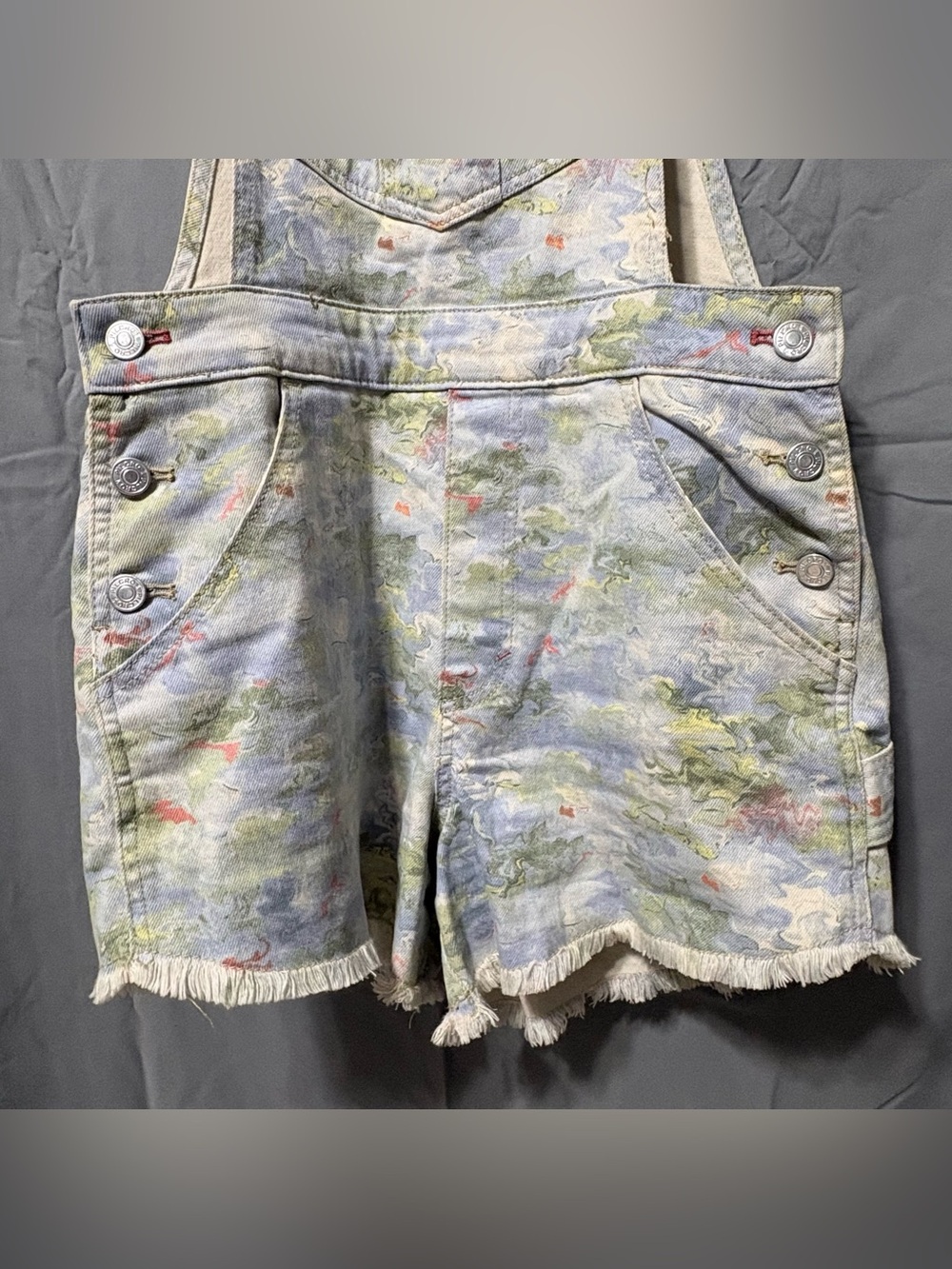 Pilcro Pastel Cut Off Denim Short Overalls in Blue, Green & Pink - Picture 2 of 5